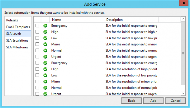 AE Automation AddService SLALevels