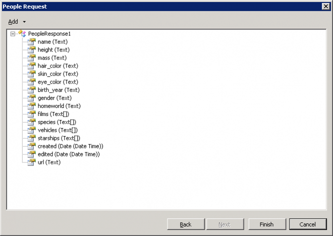 REST Generator - 2 Components - Response Content - Create from Sample - Data Type