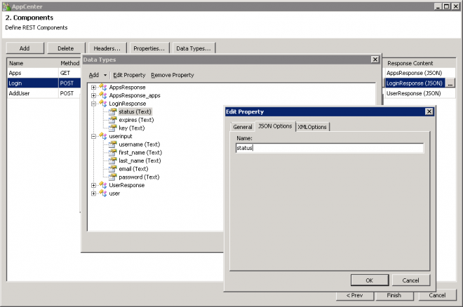 REST Integration Library - 2 Components - Data Tyoes - Edit Property - JSON Options