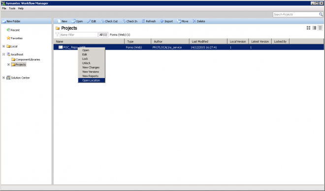 Symantec Workflow Manager - repo Project - Right Click