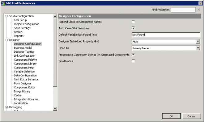 Task Tray Settings - Edit Tool Preferences - Designer - Designer Configuration